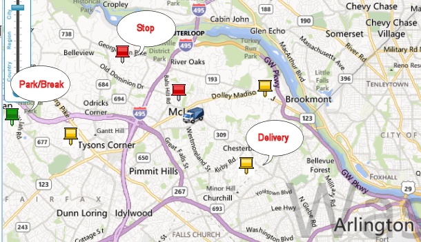 TrackRoad API round trip stops example.